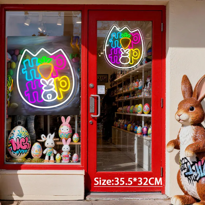 

2026 Easter Neon Sign Dimmable LED Light Up Rabbit Hop Letters Colorful LED Wall Decor for Easter Party Gift for Girls Boys