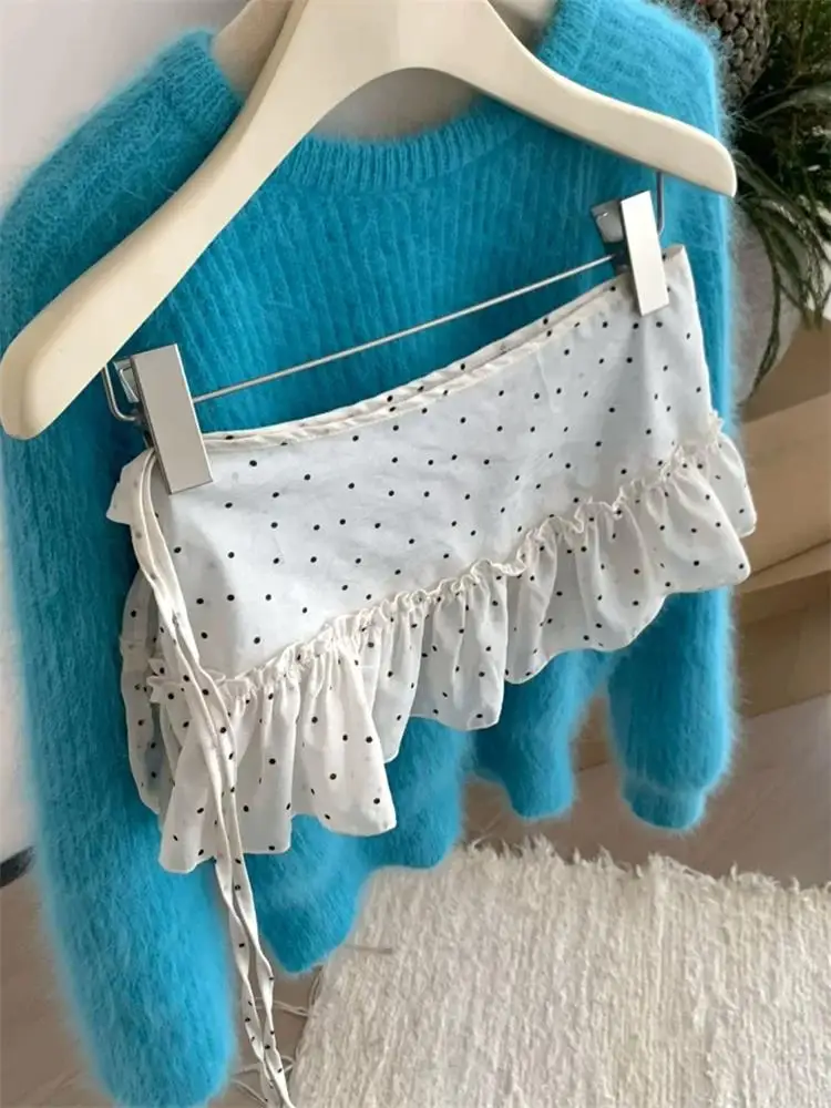 Polka Dot Chiffon Apron Style Half Skirt Women's New 2026  Lace Trim Layered under Skirt Butt Cover High Waist A-Lin...