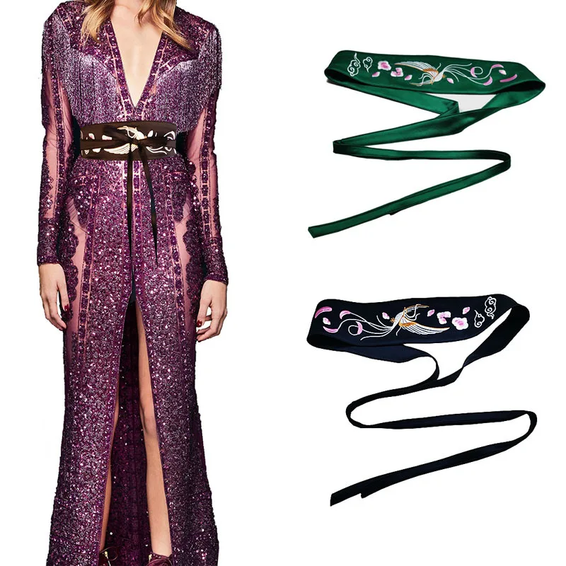 

Женские широкие пояса из шелковой ткани с завязками для женщин, китайские традиционные пояса с вышивкой и бантом Cinturones Para Mujer