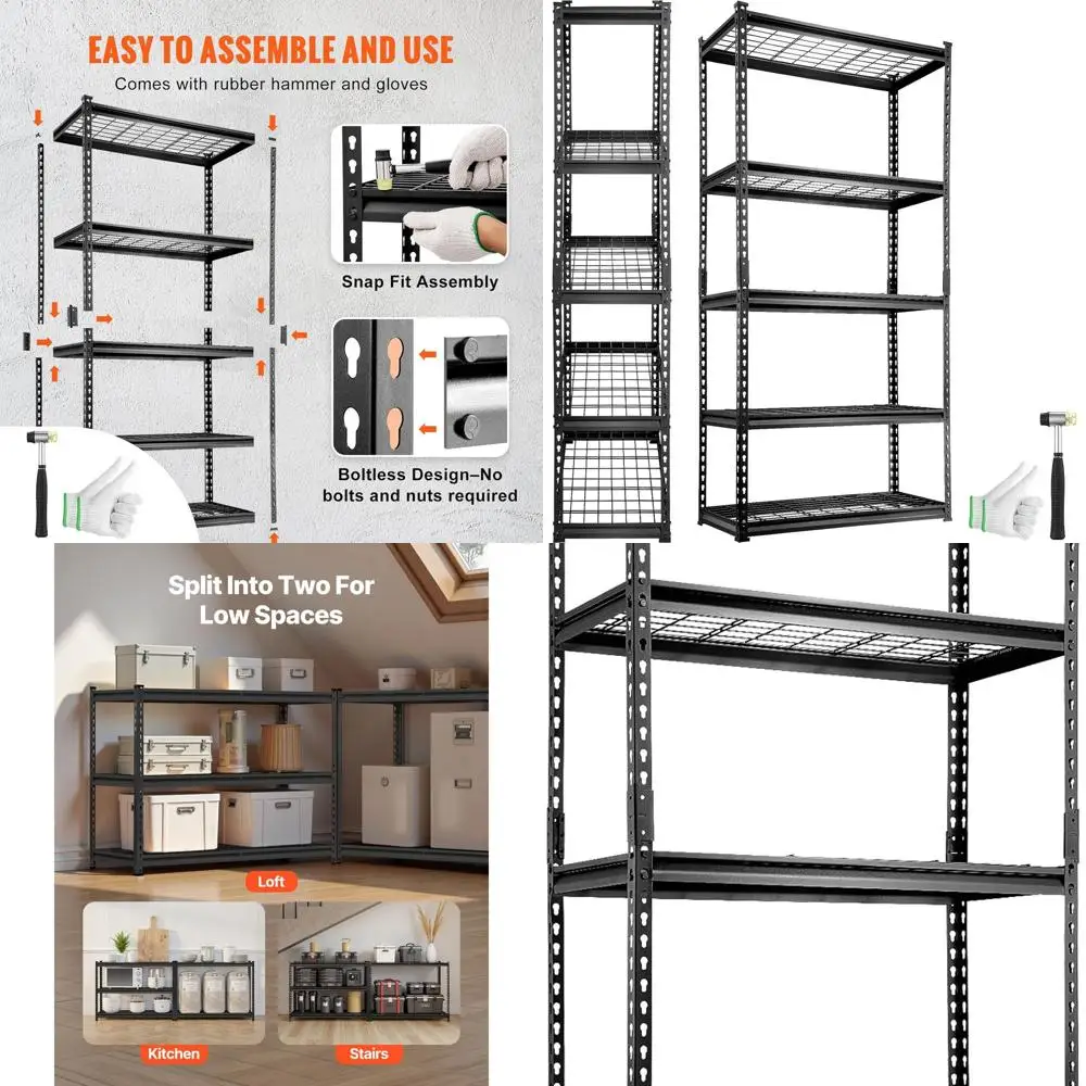 Rak Logam 5 Tingkat yang Kuat dan Dapat Disesuaikan, Kapasitas 2000 lbs, 36L x 16W x 72H untuk Dapur, Ruang Penyimpanan, Ruang Bawah Tanah, dan Lainnya