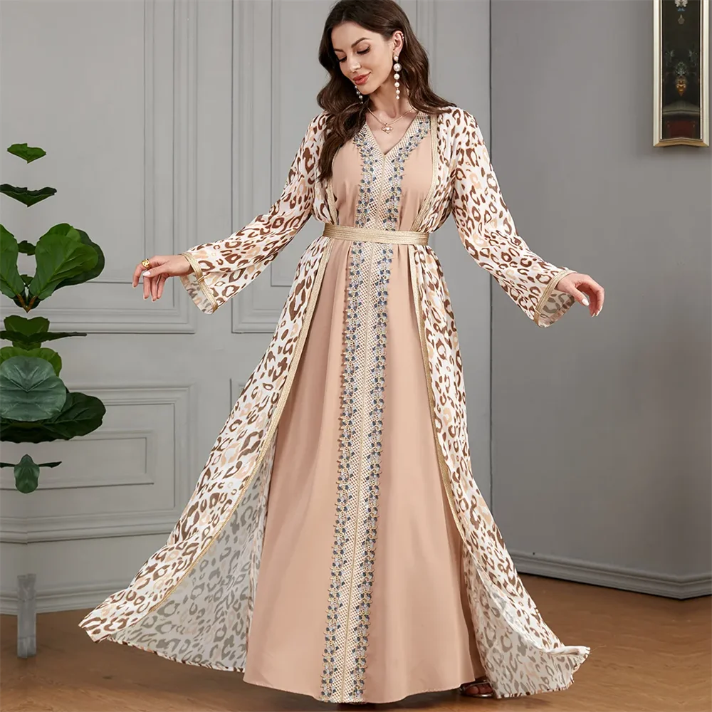 2023 Modest Muslim Mother of The Bride Dress A Line elegant V Neck long sleeves Chiffon Two Piece Tiers Wedding Guest Dresss