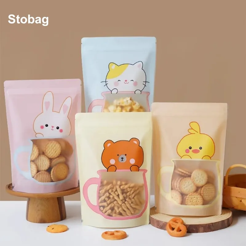 

StoBag 50/100pcs Cartoon Food Packaging Bags Ziplock Cute Stand Up Candy Snack Cookies Storage Kids Plastic Self-sealing Pouches