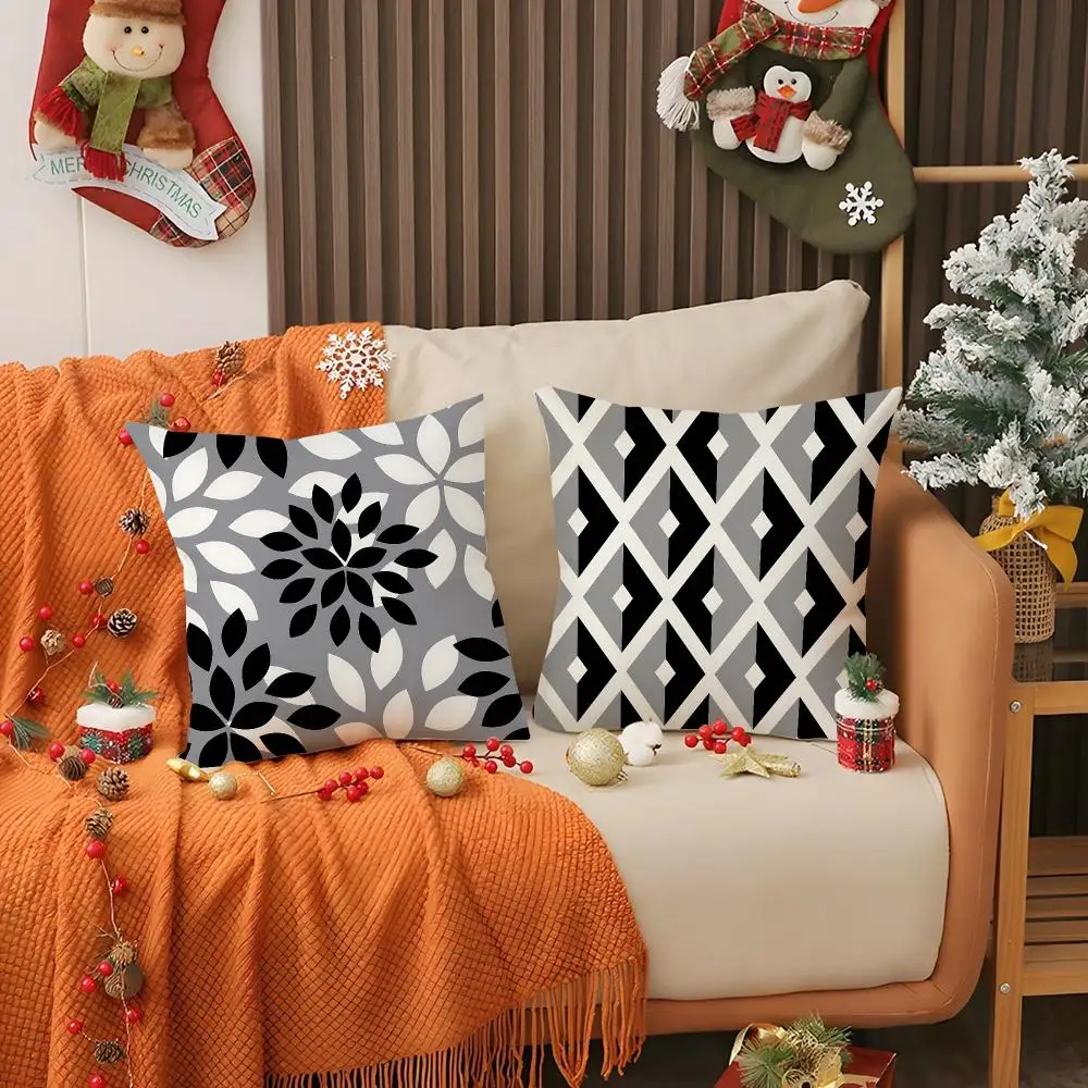 Fashionable And Simple Black And White Gray Cushion Cover Double-Sided Printed Bedroom Bedside Pillow Sofa Cushion Cover