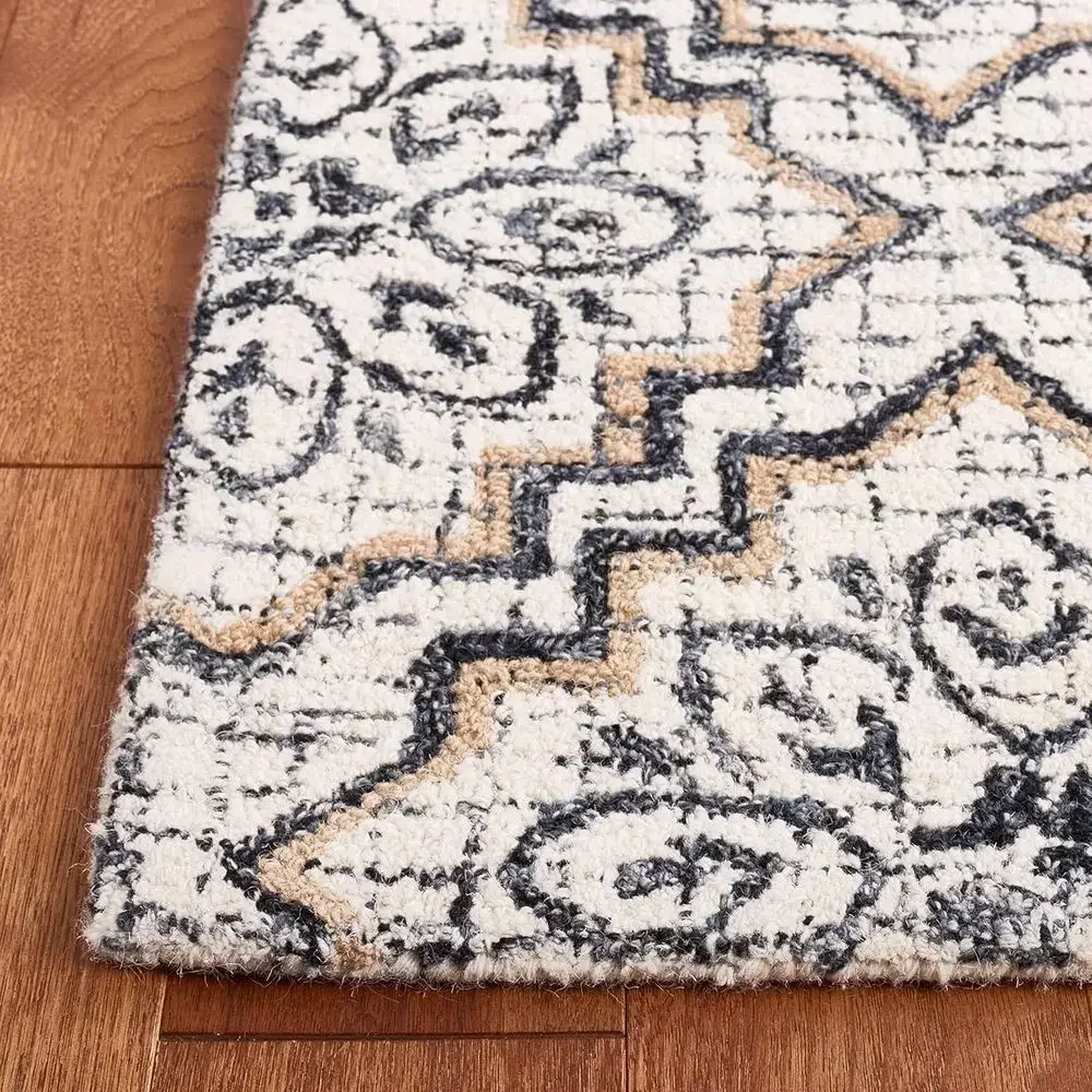 Large 8x10 Abstract Wool Area Rug - Ivory & Navy, Perfect for Living Room, Bedroom, Office, Dining Area - view 4