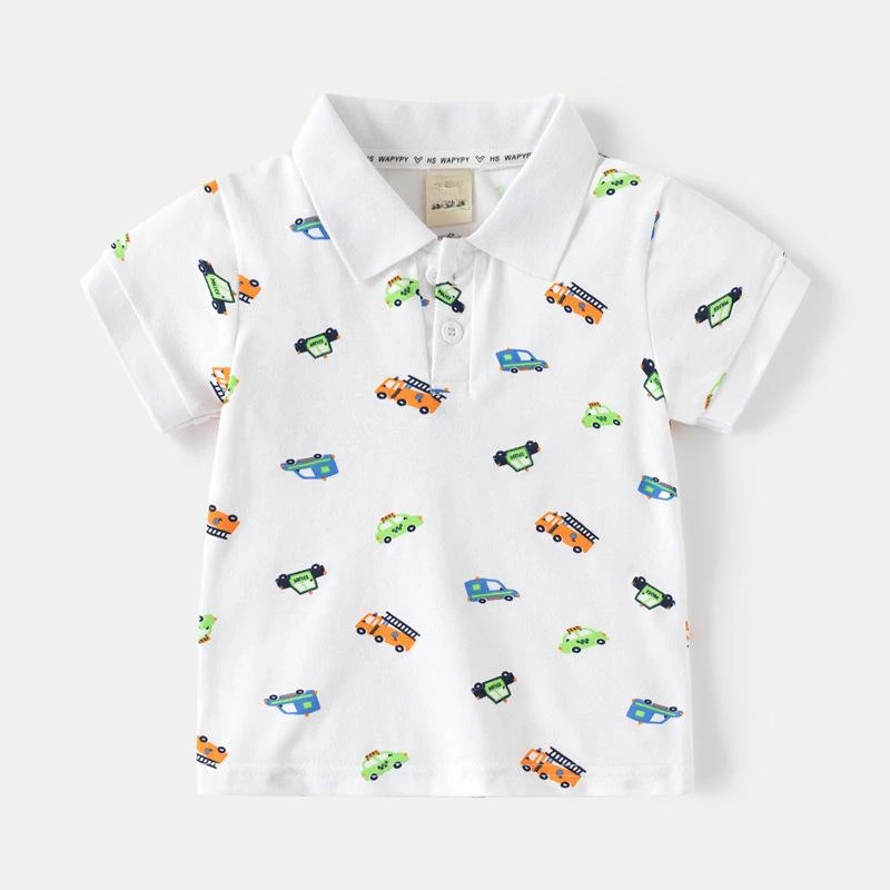 Polo de manga corta holgado para niño, camiseta informal de dibujos animados de coche, camisetas grises a juego, novedad de verano, 2024