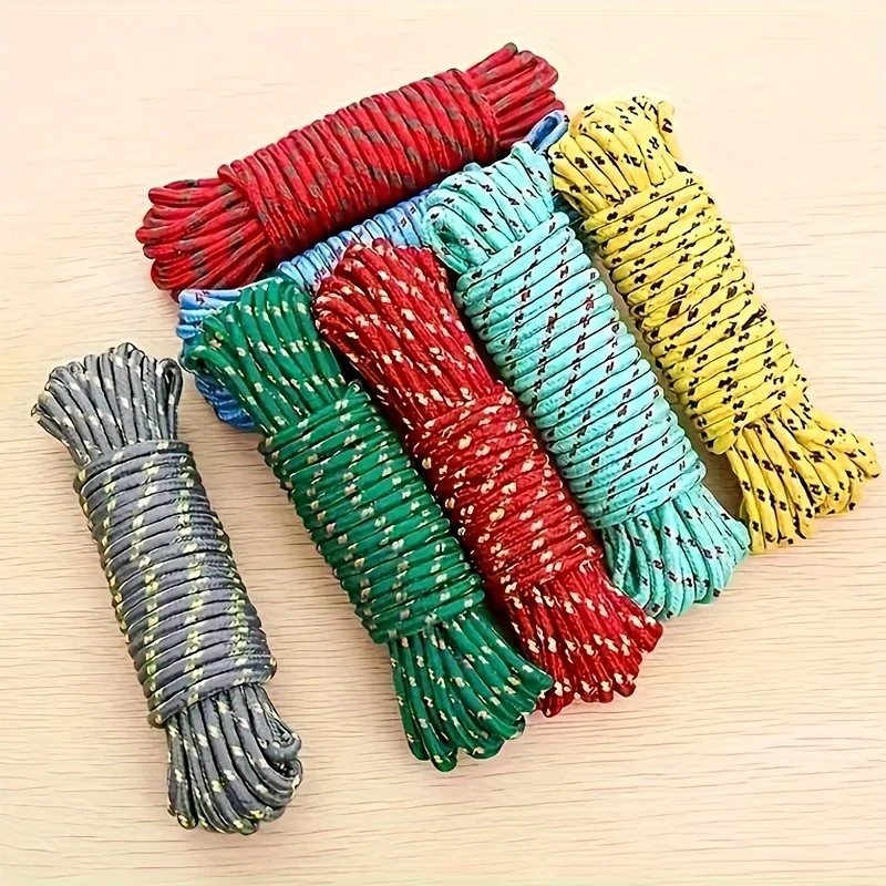 Thickened Nylon Clothesline 393.70inch , Portable Drying Rack for Laundry and Bedding, Windproof Multifunctional Outdoor Travel Rope, Suitable for Balcony Sunbathing, Random Color Delivery, Clothesline