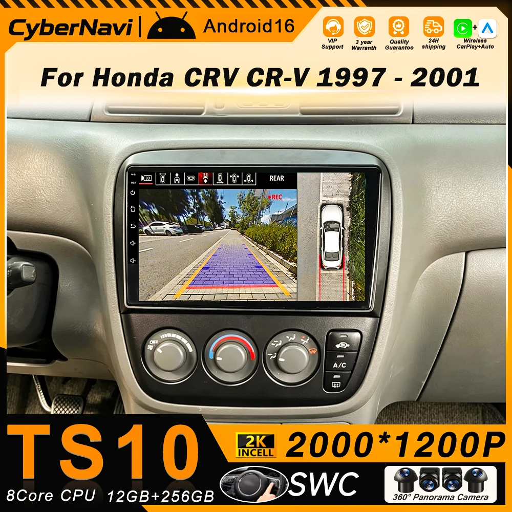 Android 16 Car RadioFor Honda CRV CR-V 1997 1998 1999 2020 2001 Multimedia Video Player Autoradio Wireless Carplay Android Auto