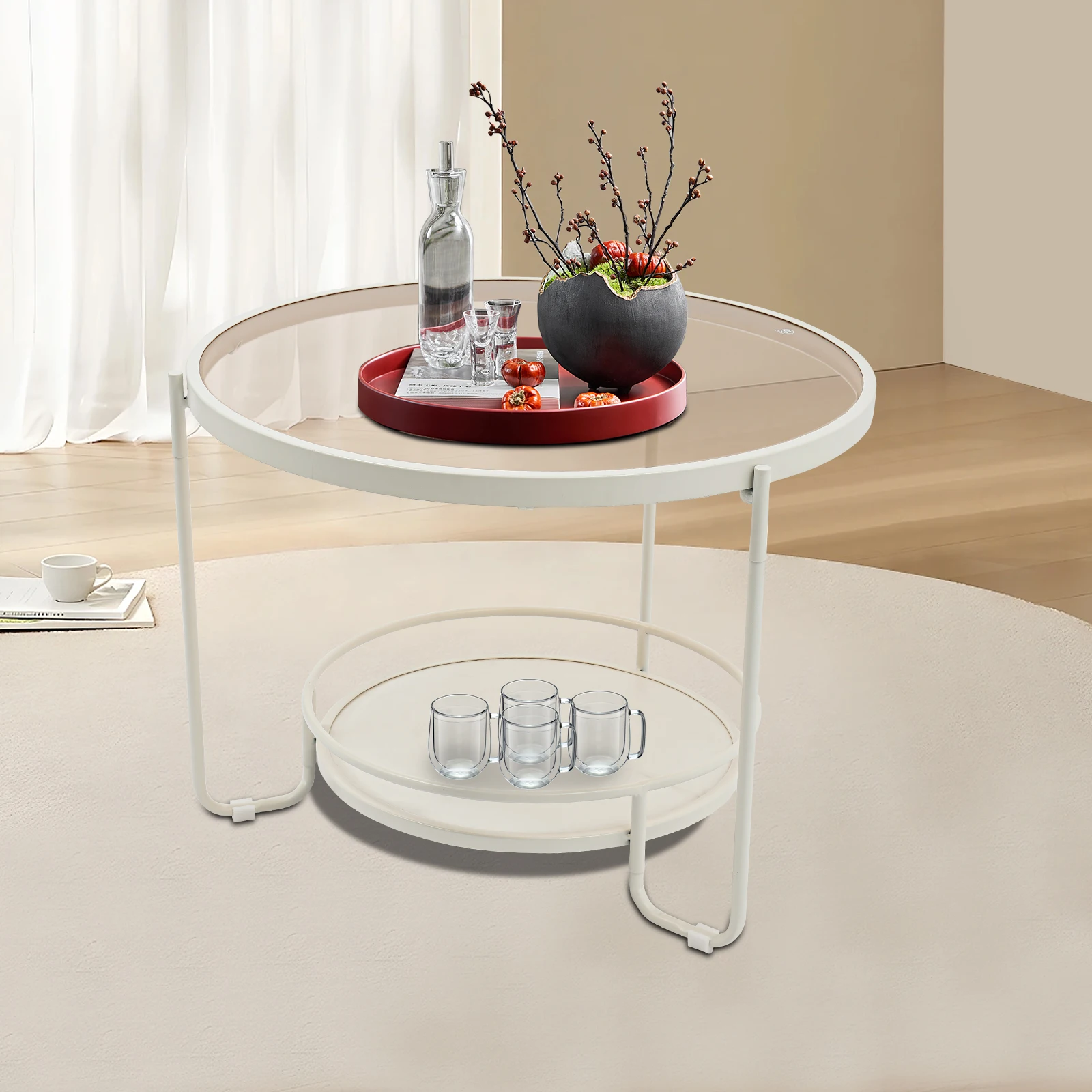 2 Tiers Modern Side Table Simple and Modern Round Coffee Table