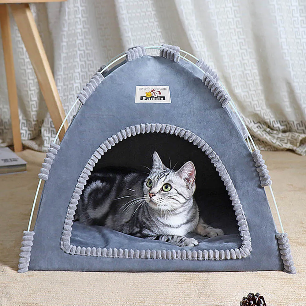 

Pet Tent Bed Cats House Supplies Products Accessories Warm Cushions Furniture Sofa Basket Beds Winter Clamshell Kitten Tents Cat