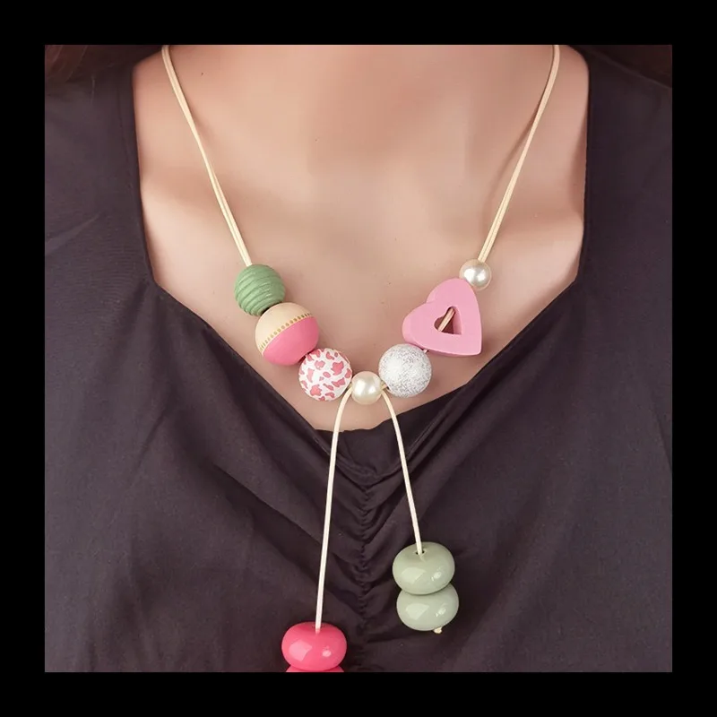 

Ожерелье нагрудник из дерева макарон в стиле ретро, женское ожерелье ручной работы из бисера на ключицу, новые аксессуары, источник из первых рук