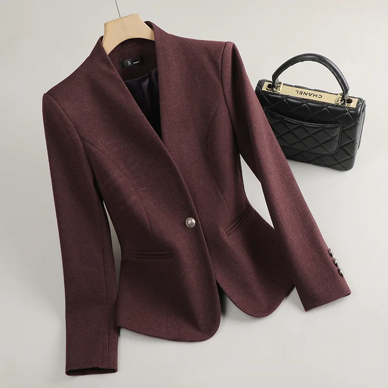 Fashion Women Formal Blazer Ladies Long Sleeve Single Button Business Work Wear Jacket Autumn Winter Female Woolen Suit Jacket