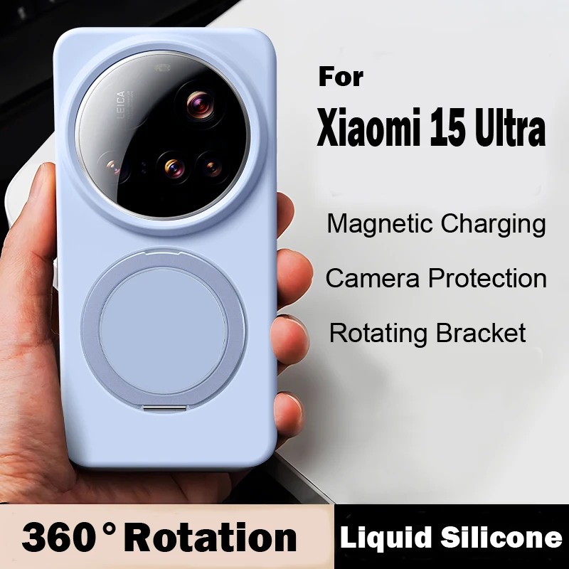 

For Xiaomi 15 14 Ultra Case Soft TPU Liquid Silicone + Microfiber Lining Magnetic Ring Back Stand Cover for Xiaomi Mi 15 Ultra