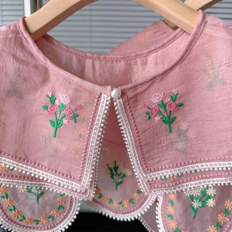 652f-二重層偽首輪刺繍花の首輪エレガントな偽首輪ショールユニバーサルセーターの首輪女性アクセサリー