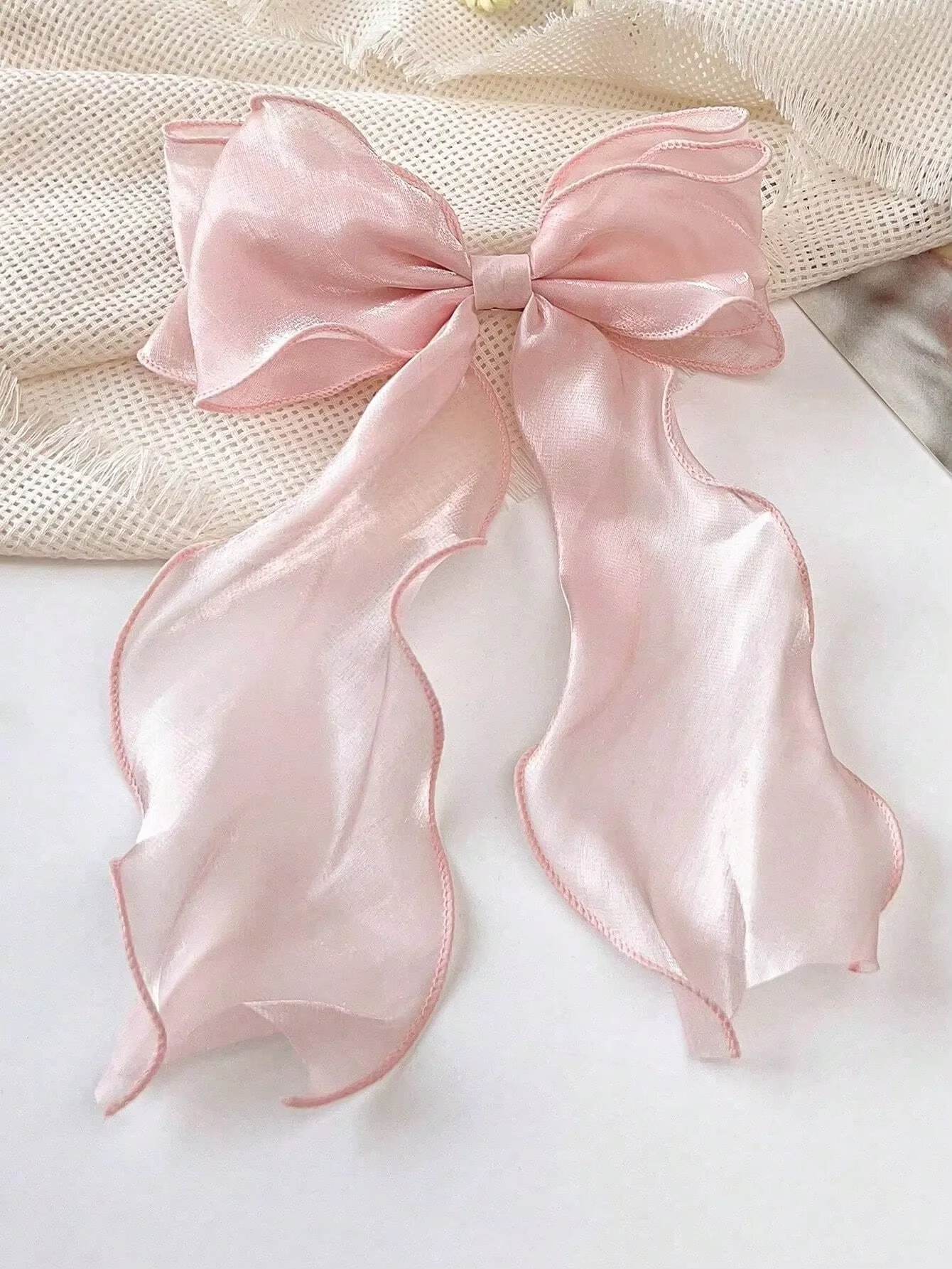 1Pc mesh bow ribbon hair clip, women\'s high-end headpiece, large hair clip, hair accessory