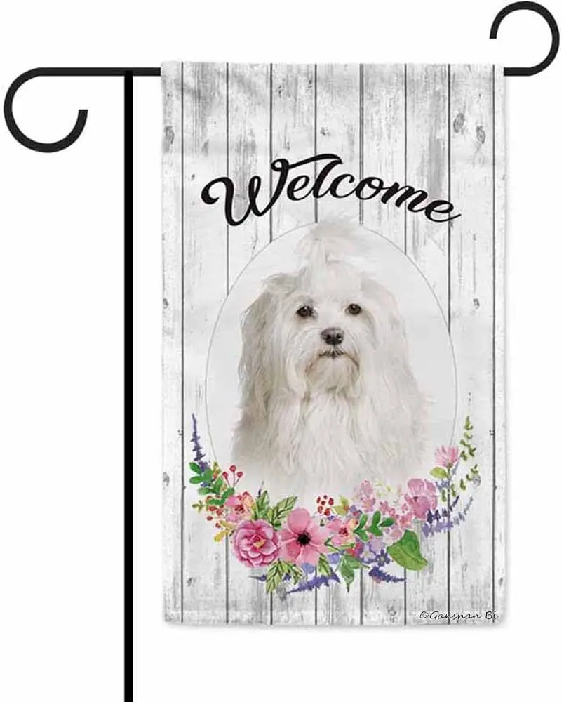 Welcome Spring Summer Flowers Havanese White Decorative Garden Flag Dog Floral Seasonal Home Decor  for Outside 12.5X18 In