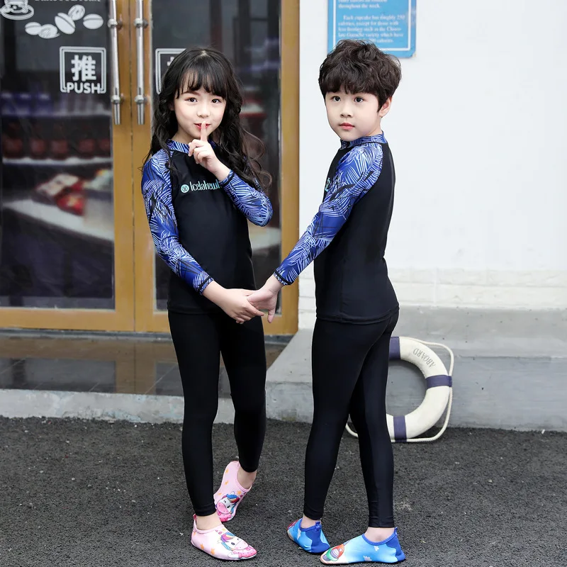 Kids Swimsuit 3 Piece Long Sleeve Rashguard Shirt and Bathing Shorts Leggings Swimwear Sun UV Protection Rash Guards Full Body