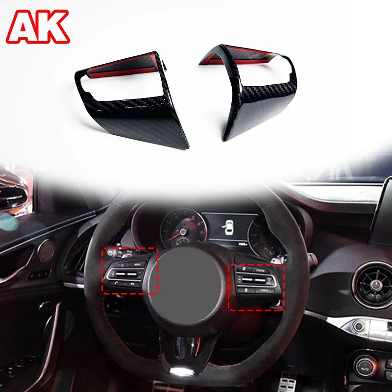 

For 2018-2021 Kia Stinger Real Carbon Fiber Car Steering wheel button frame interior Modification accessories
