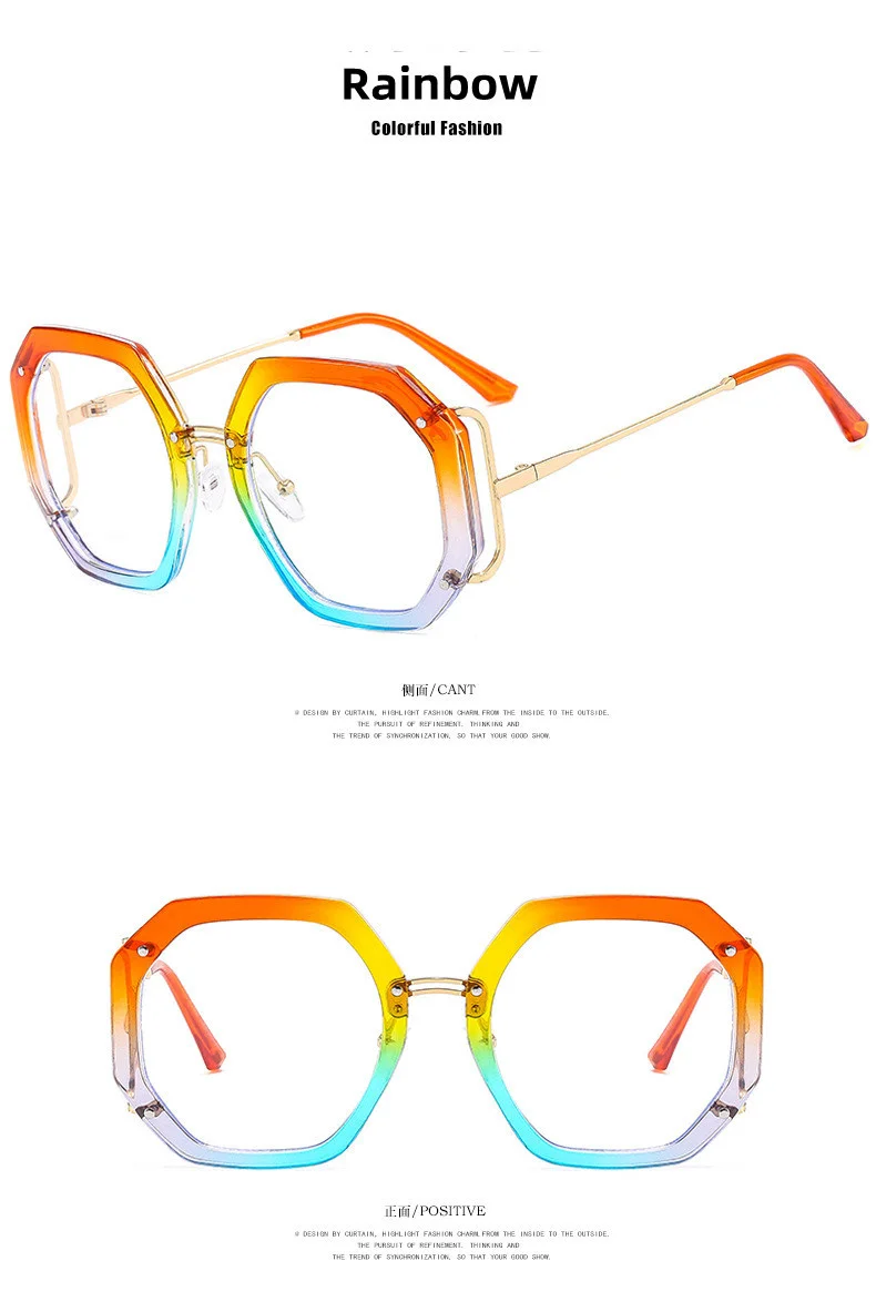 2023 neue Marke Design Mode Große Polygon Frauen Gläser Rahmen Photochrome Anti Blau Licht Computer Lesen Hyperopie Brillen – Detail 9