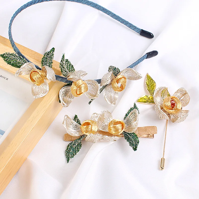 2023 high-endluxury ręcznie pleciony drut miedziany damski akcesoria do włosów ślubne wesele prezent na rocznicę zestaw biżuterii DIY