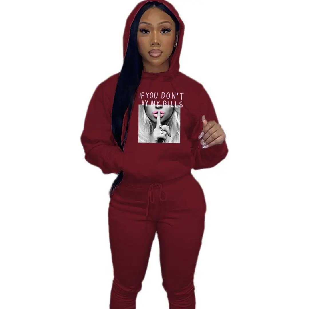 Women\'s Letter Print 2 Piece Outfits Teddy Bear Letter Print Kangaroo Pocket Tracksuit Set Long Sleeve Sweatshirt And Pants