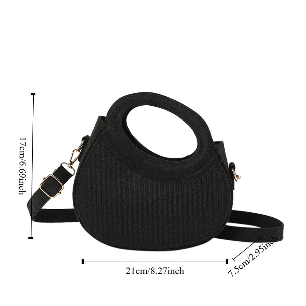 PU Leather Felt Crossbody Bag Korean Style Half Moon Bag Hobos Handbag Fashion Design Solid Color Pleated Shoulder Bag Travel