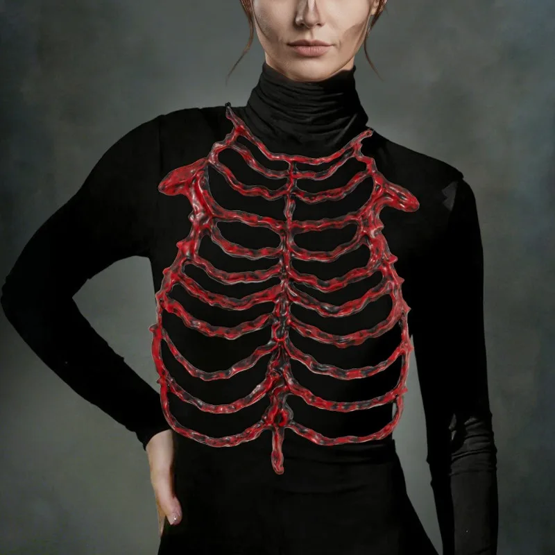 Gothic Skeleton Rib Cage Chest Armor PU Foam Ribcage Corset Body Harness Hollow Skeleton for Halloween Cosplay Festivals - view 3