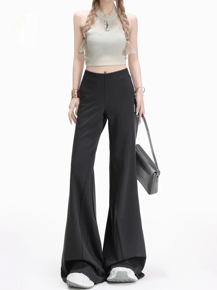 ドレープワイドレッグカジュアルパンツ レディース ハイウエスト ゆったり 快適な着心地 秋 初秋 ストレートパンツ