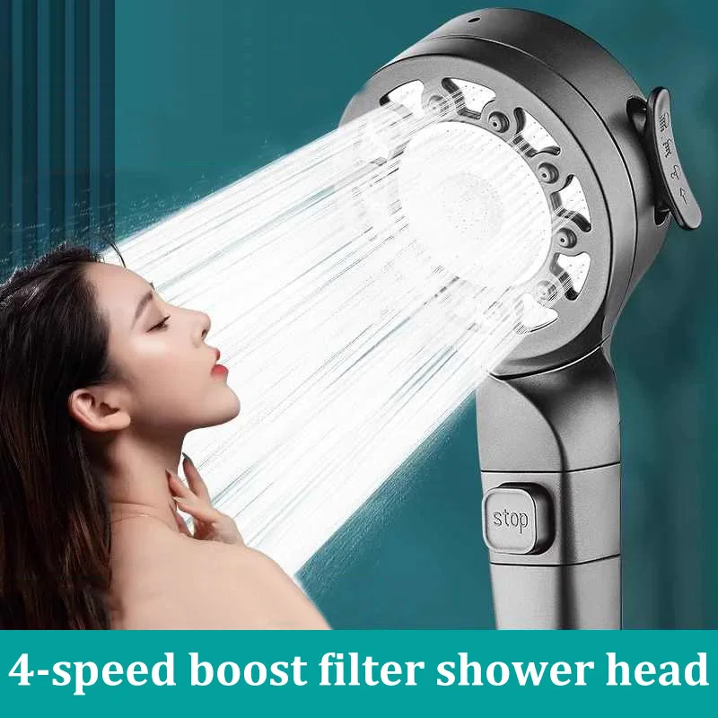 Upgraded 4-Speed Multi-Function Boost Filter Shower Head Bathroom Accessories One-Button Switch Shower