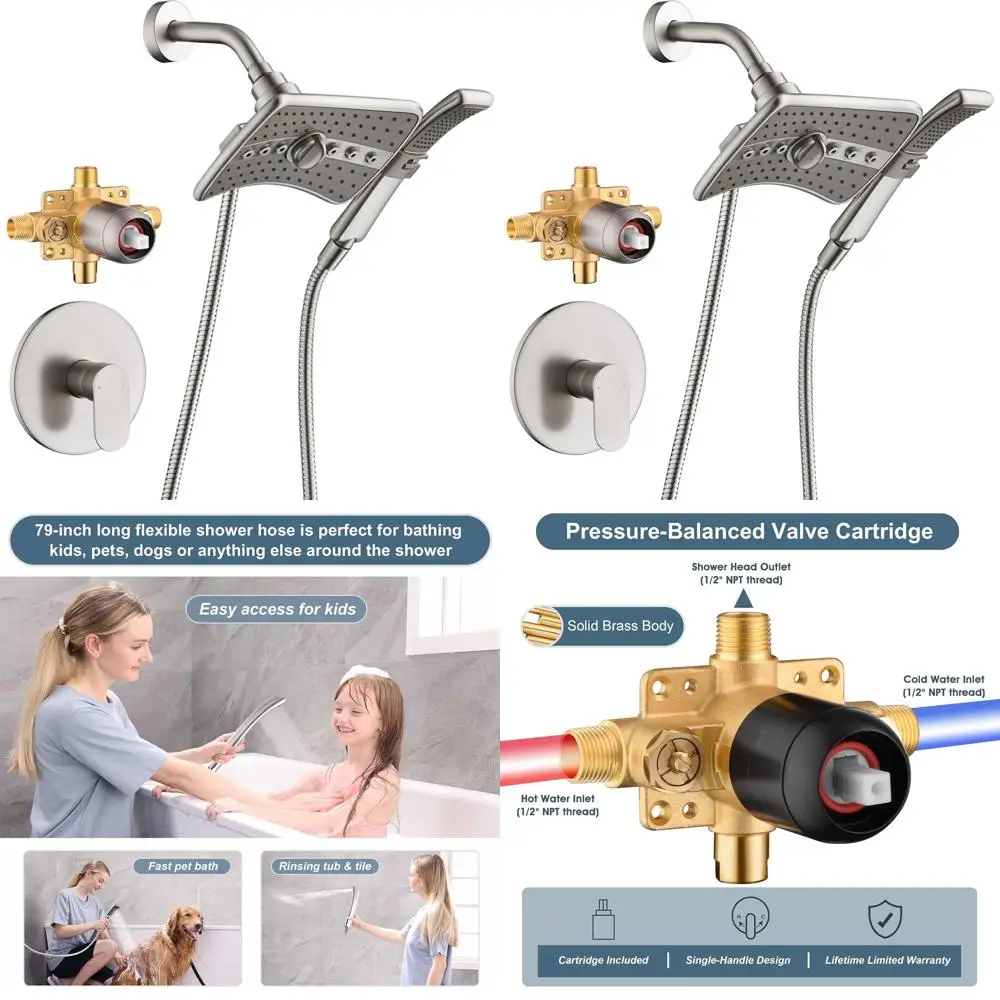 

Двойная душевая система: ручной душ и душ с эффектом тропического дождя, со шлангом из нержавеющей стали 79, с покрытием из матового никеля.