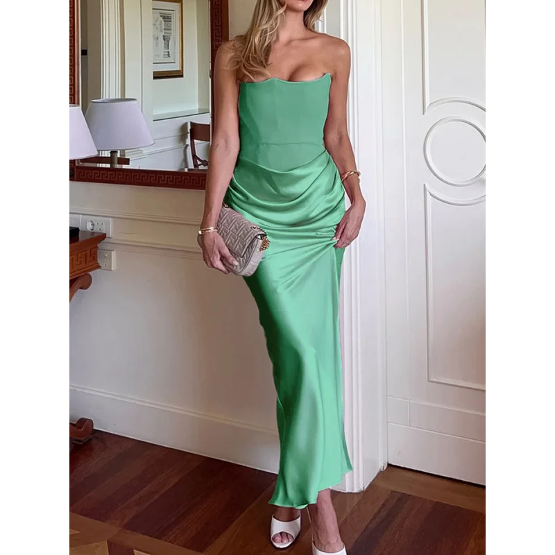 

New Sexy Fishbone Strapless Slim Backless Long Dress Autumn Winter Velvet Dress Black Evening Gown