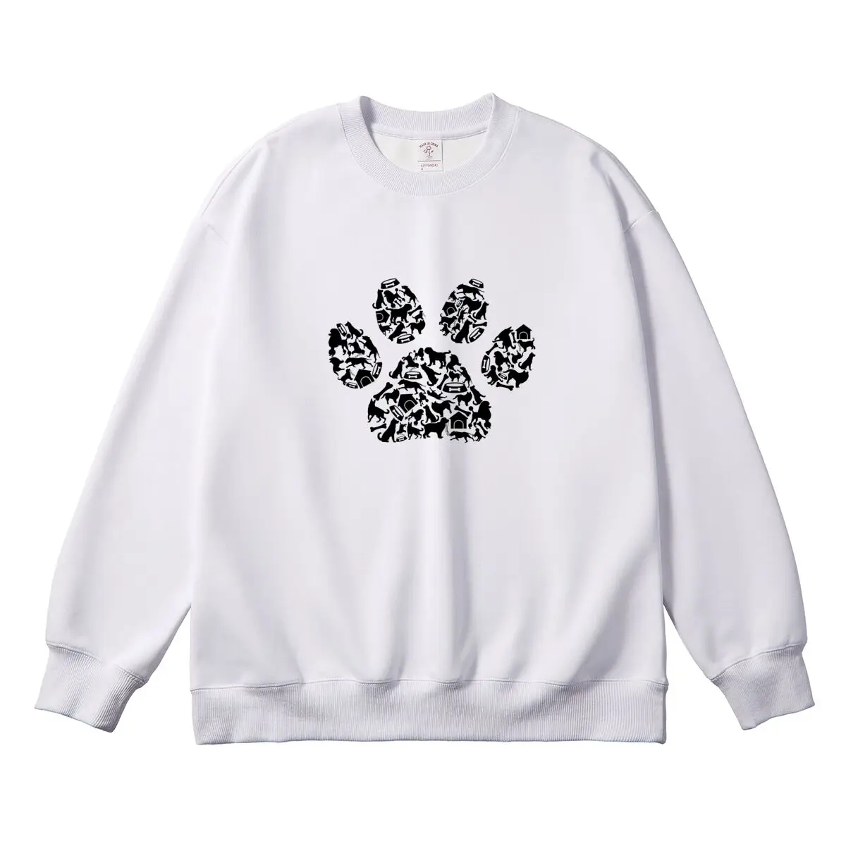 Oversized Women Pullover Dog Paw Prints Graphic Woman Tops Female Sweatshirt Round Neck Long Sleeve Autumn Thick Clothes