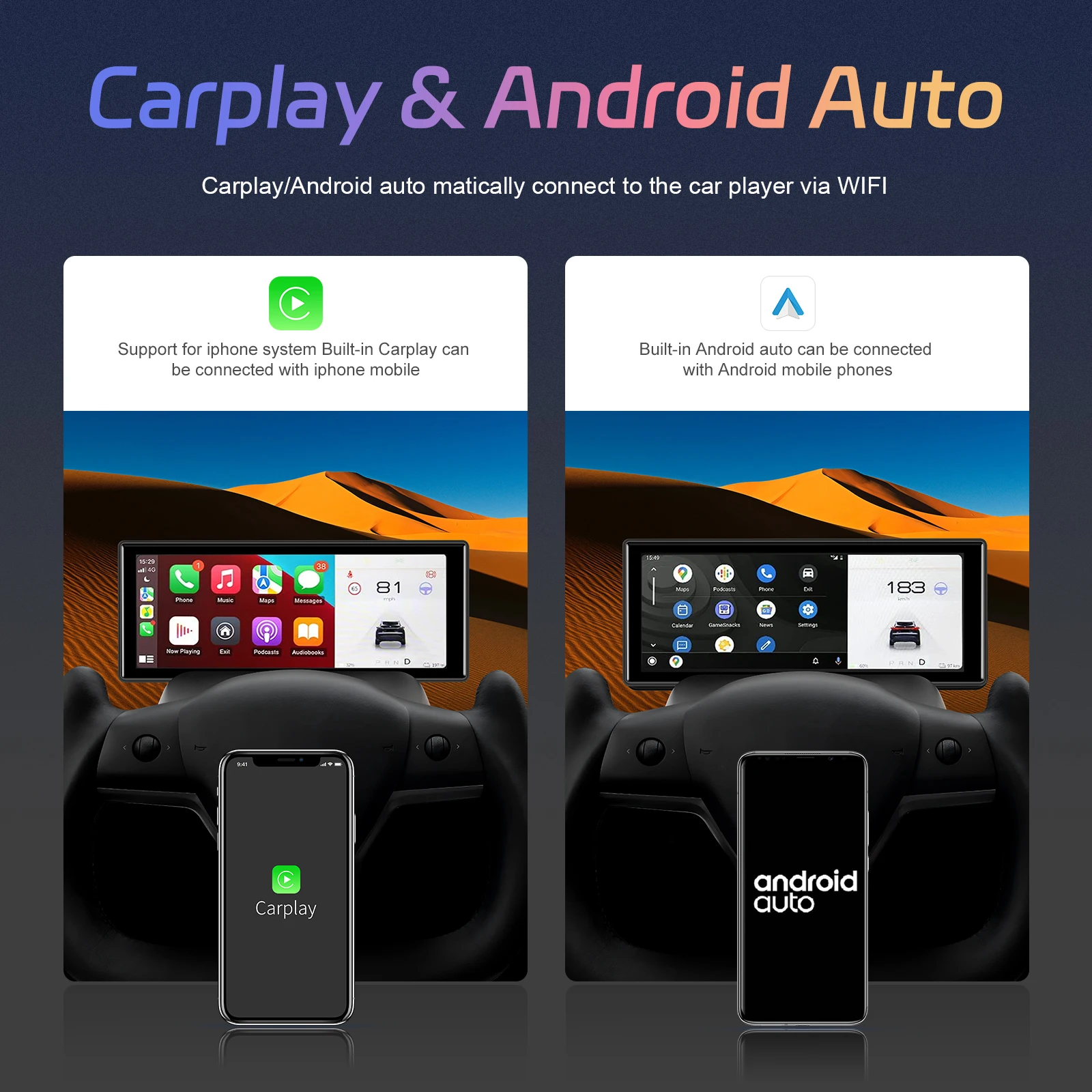 Podofo 6.86'' IPS Head up Display Wireless Carplay/Android Auto for Tesla Model 3 2017-2023/Model Y 2019-2023 OTA Front Camera