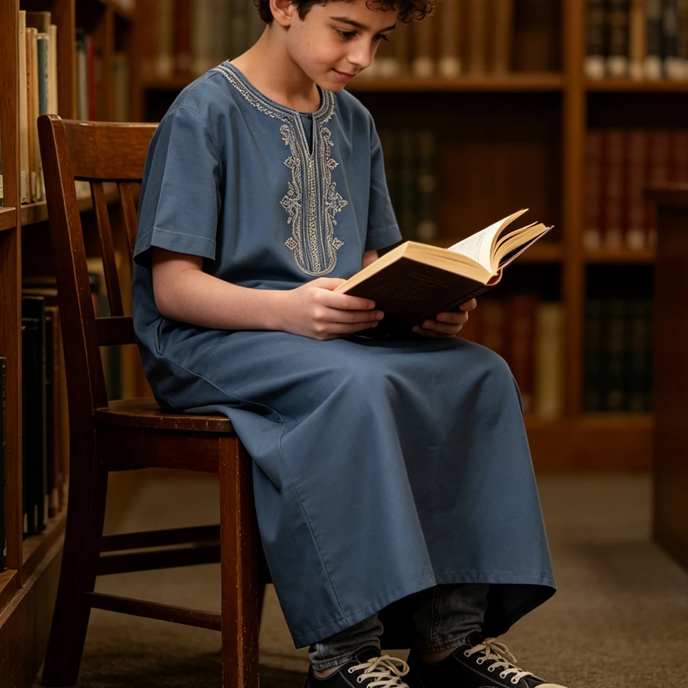 

Children Embroidery Abaya Arab Boy Traditional Robe Kid Muslim Dress Jubba Thobe Modest Islam Prayer Clothing Djellaba Dishdasha