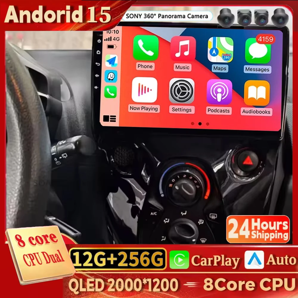 

Android 15 для Peugeot 108 Toyota Aygo B40 2014-2021 Citroen C1 2K QLED Android Автомобильный радиоприемник Мультимедийный видеоплеер GPS 4G стерео