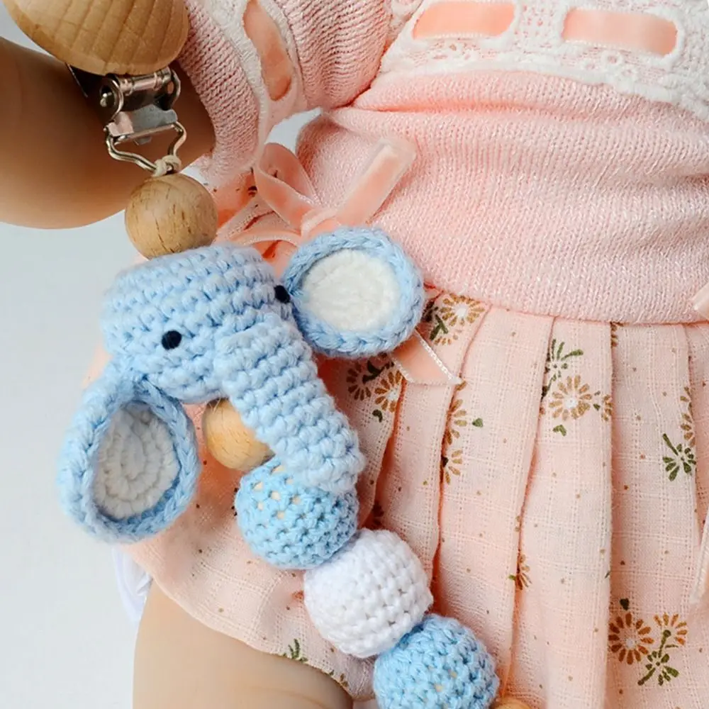 Wood Appease Soother Chain Baby Pacifier Chain Baby Teether  Straps Pacifier Holder Clips Crochet Animal Pacifier Clips