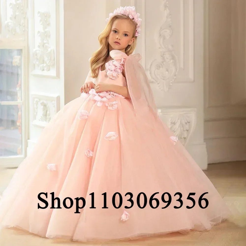 

Custom Made Blush Flower Girl Dress Appliques Sleeveless Fluffy Kids Little Girl Wedding Birthday Party First Communion Holiday