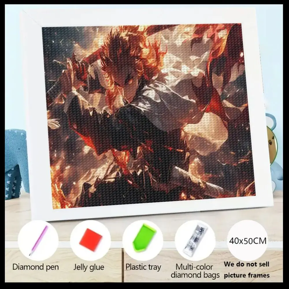 

40x50 см 5D набор для алмазной живописи DIY Огненный динамический воин с изображением меча и пламени, включает алмазную ручку, желейный клей, лоток, M