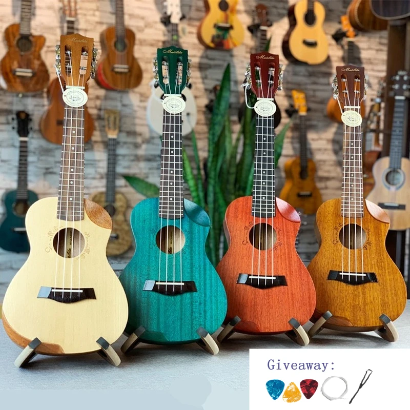 Ukulele 23 Inches All Mahogany Mini Electri Concert Acoustic Guitars 4 Strings Ukelele Install Pickup Travel Guitar Spruce