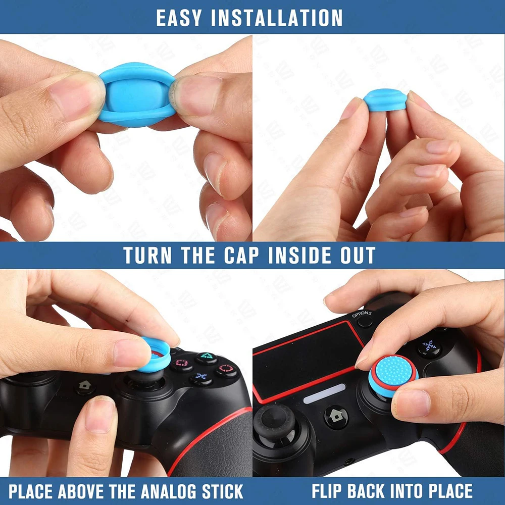 4pcs Silence Thumb Grip Caps Compatible with PS5/PS4/Xbox One/Xbox One Elite/8BitDo SN30 Pro/Switch Pro Controller Joystick