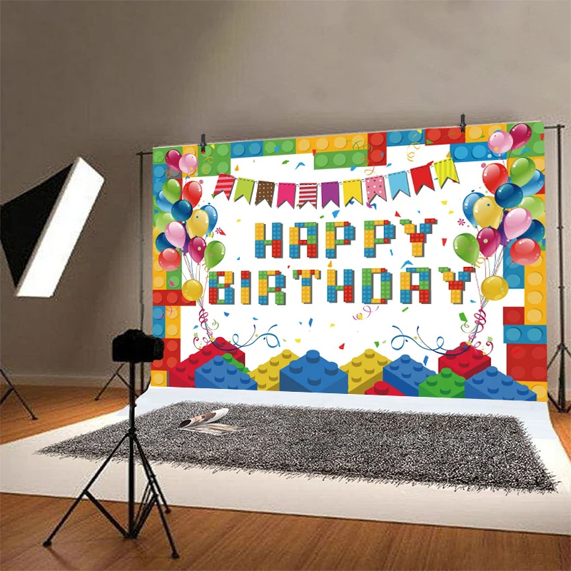 Building Block sfondo bambini decorazioni per feste di compleanno Banner mattoni colorati foto sfondo per fotografia puntelli Photozone