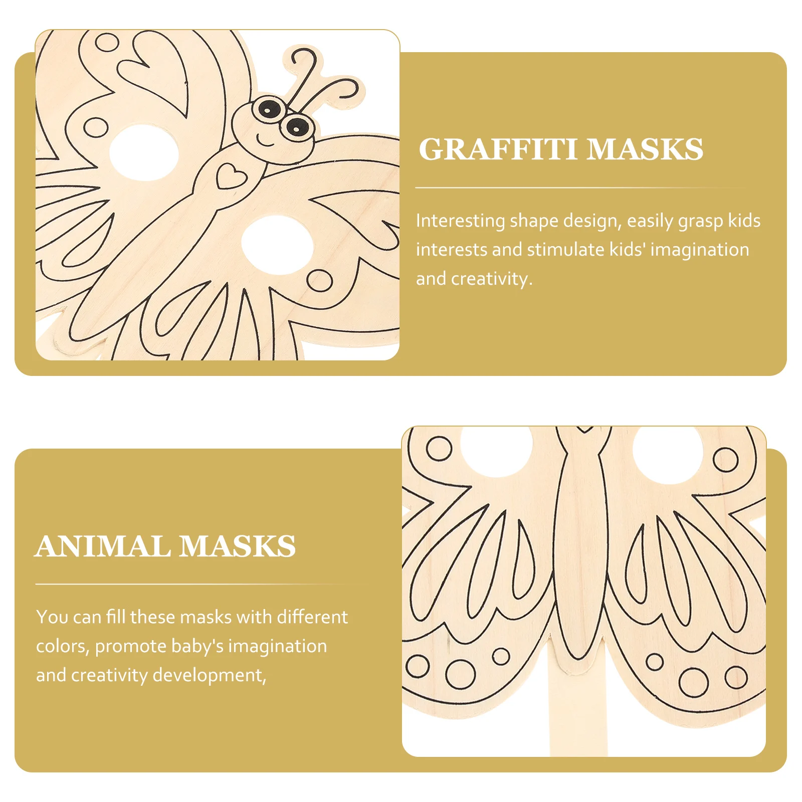 

6 Pcs Wooden Photo Props Cartoon Toys Masquerade Kids Graffiti Animal Masks Blank Gifts for Halloween Party Christmas