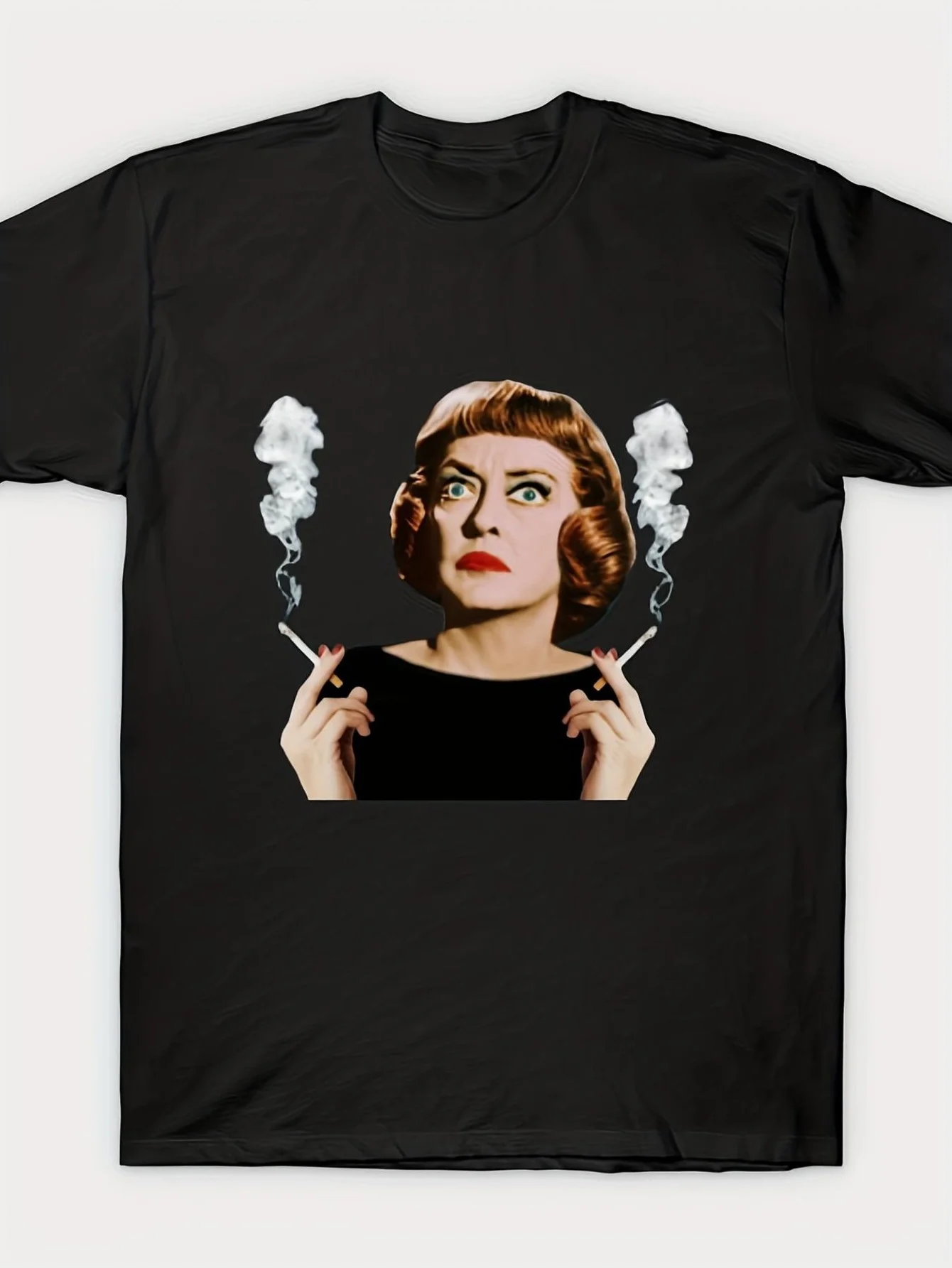 Men's Vintage Bette Graphic T-Shirt- Sm Heavyweight Pure Retro Glamour Tee with Iconic Smoking Pose Classic Movie Print, Unisex Fit Casual Casual Attire for Film Buffs Classic Style Enthusiasts,