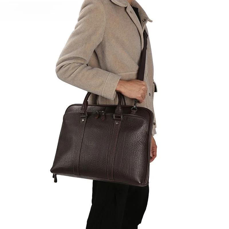Men's handbag briefcase 15.6 inch shoulder messenger bag genuine leather first layer cowhide men's bag computer