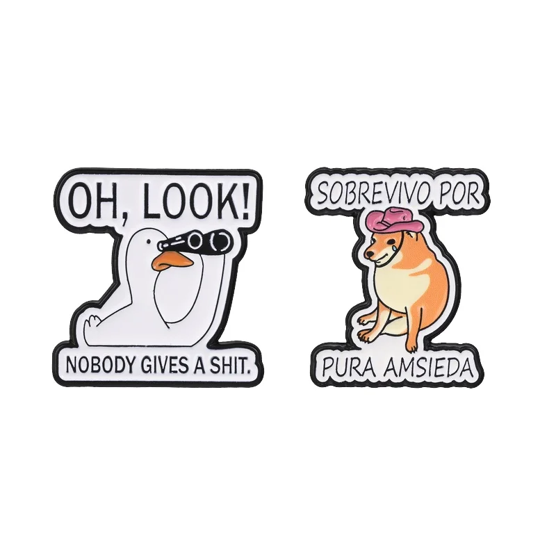 Эмалевая брошь-значок Telescope Duck: Oh Look Nobody Gives A Shit, Sobrevivo Por Pura Ansieda, Cheems Dog & Spanish, украшение для лацкана