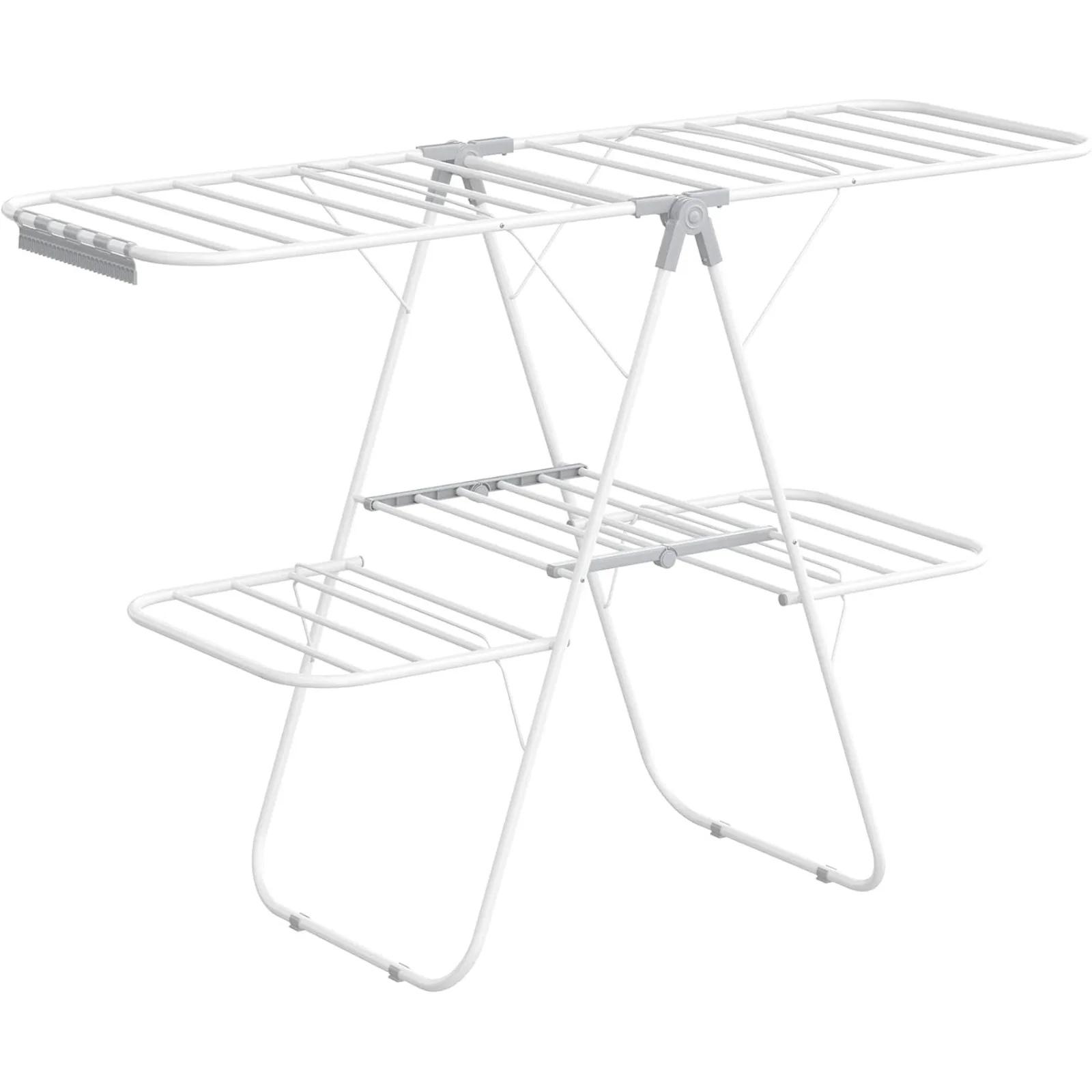 US Clothes Drying Rack, Foldable 2-Level Laundry Drying Rack, Free-Standing Large Drying Rack, with Height-Adjustable Wings