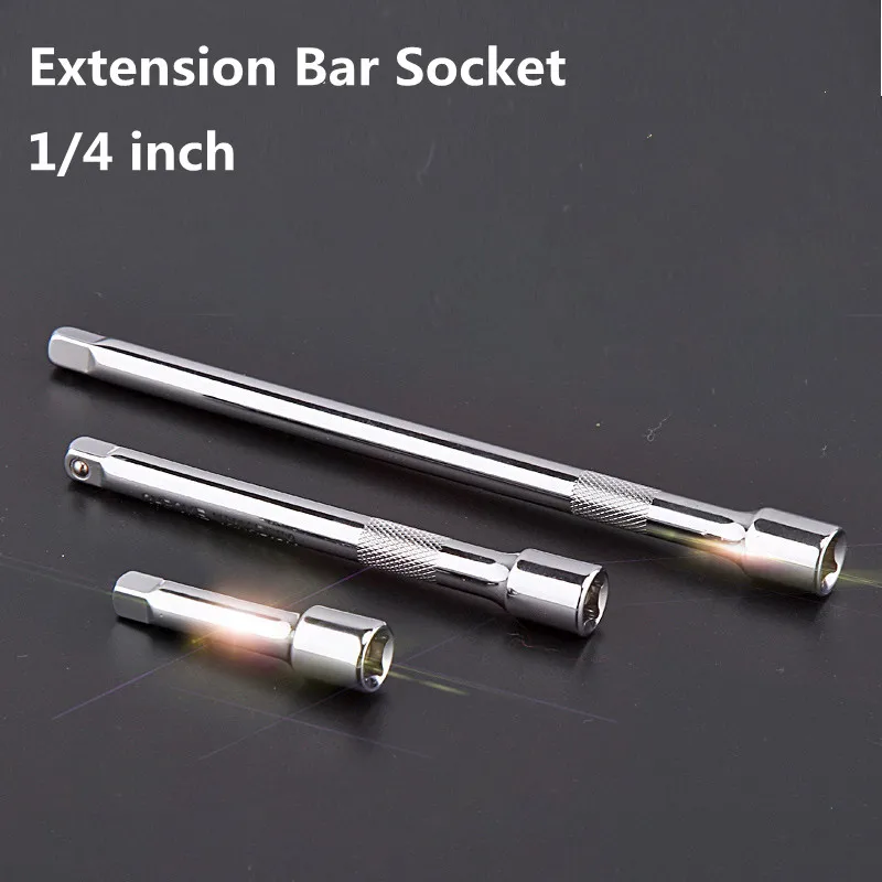 Socket Ratchet Wrench Extension Bar 1/4 Inch 51/75/102mm Chromed Steel Metric Drill Drive Ratchet Socket Adapter Hand Tools