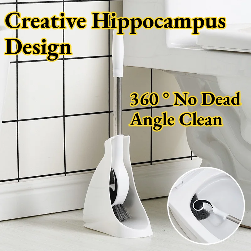 

Toilet Brush Hippocampus Shape Creative Plastic Toilet Cleaning Tool No Dead Angle Simple Long Handle with Base Splash-proof