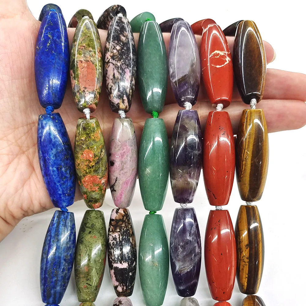 40x14mm Natural Stone Rice Tube Beads Healing Crystal Loose Gemstones Bead Amethyst Agate Quartz for Jewelry Making DIY Necklace