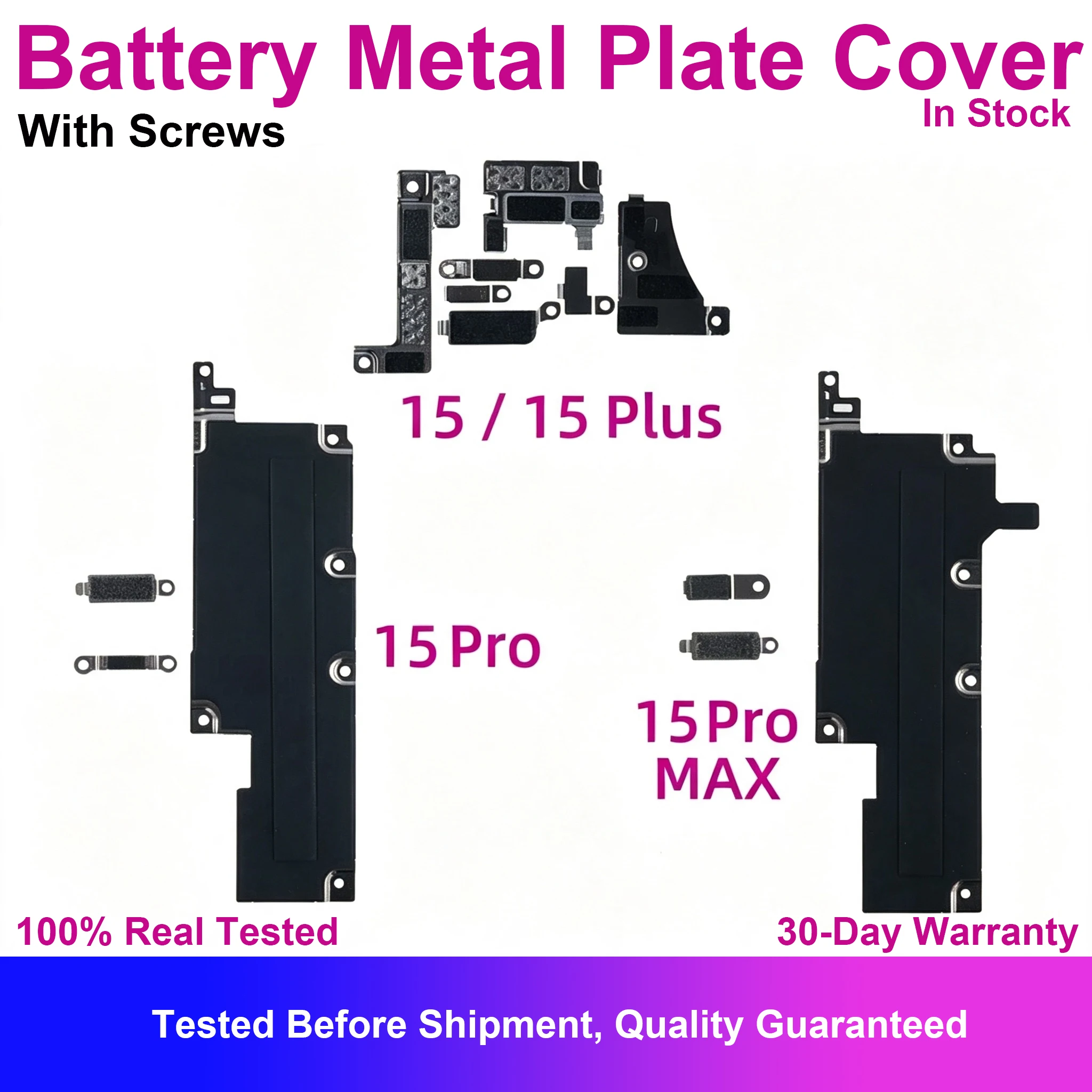 Battery Metal FPC Plate Cover For iPhone 15 Plus Pro Max Display Screen LCD Plate Cover Inner Bracket Clip Replacement Pair Part