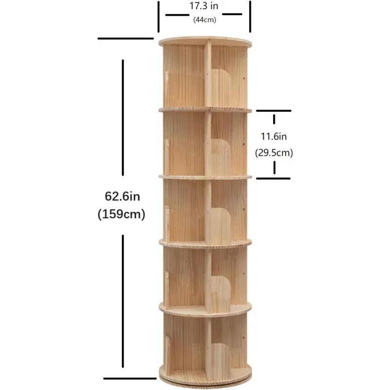 Rotating Bookshelf 360 Display Floor Standing Bookcase Storage Rack for Kids&Adults Multi-Functional Bookshelf Organizer (5-Tier